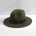 Elegante cappello fedora in feltro di lana verde oliva con nastro decorativo nero classico - M（56-58cm） / Verde militare