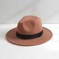 Cappello fedora classico in lana marrone con nastro nero per un look britannico elegante - M（56-58cm） / cammello scuro