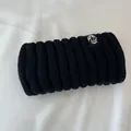 Thick black ribbed knit elastic headband for women's winter ear warmth and style - Black