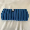 Cozy retro blue knitted wide-brimmed elastic headband for winter warmth and style - Navy Blue
