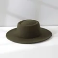 Close-up detail of a vintage olive green woolen fedora hat for women with round top - M (56-58cm) Adjustable / Army Green