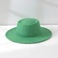 Elegant green wool felt flat top fedora hat for women detail view - M (56-58cm) Adjustable / Fruit Green