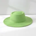 Detailed view showing the texture and shape of a vintage green wool felt fedora. - M (56-58cm) Adjustable / Grass Green