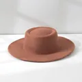 Detailed view of a vintage brown wool felt fedora featuring a classic flat top design - M (56-58cm) Adjustable / Dark Camel
