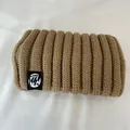 Vintage wide elastic knitted headband in khaki for winter warmth and hair styling. - Camel