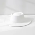 Elegant white wool felt flat top jazz hat with wide brim minimalist french style for autumn - M (56-58cm) Adjustable / White