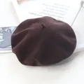 Vintage dark brown wool winter beret for women in a warm painter style decoration - Adult (56-58cm) / Coffee