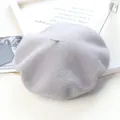 Elegant light grey wool beret for women, retro winter warm fashion painter's hat - Adult (56-58cm) / Pure Grey