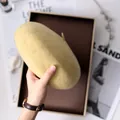 Soft yellow wool beret hat for women featuring a classic vintage painter style design - 80S Australian Wool / Adjustable / Goose Yellow