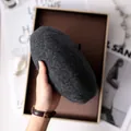 Soft charcoal grey Australian wool beret hat with premium woollen felt texture for winter - 80S Australian Wool / Adjustable / Dark Gray