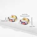 Vintage style purple enamel flower hoop earrings for women, with 2cm diameter size detail - Floral Texture / Purple