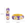 Elegant purple enamel hoop earrings with white daisy floral design, 2cm diameter size. - Daisy Texture / Purple