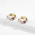 Exquisite retro gold-plated hoop earrings with colorful floral enamel drip oil pattern. - Pastoral Floral / Mixed Colors