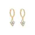 Elegantes pendientes de aro dorados retorcidos con dijes de triple circonita transparente. - Estilo de Colgante de Tres Diamantes con Cuerda Trenzada (A14-2-2-3) / Dorado
