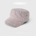 Distressed pink military cap featuring a flat top design for sun protection and travel. - Pink