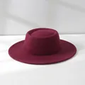 Elegant wine red wool felt jazz hat with wide brim for a classic women's autumn style. - M (56-58cm) Adjustable / Burgundy
