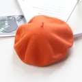 Classic vibrant orange wool beret hat for women in a retro Japanese winter style - Adult (56-58cm) / Orange