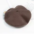 Classic retro brown wool beret hat for women in a minimalist white studio setting - Adult (56-58cm) / Chocolate