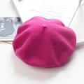 Stylish vintage magenta wool beret hat for women featuring a soft and warm texture - Adult (56-58cm) / Rose Red