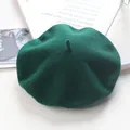 Dark green retro wool beret for winter with a soft felt texture and classic design - Adult (56-58cm) / Dark Green
