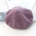 Vintage wool beret hat for women in elegant purple color for winter - Adult (56-58cm) / Leather Purple