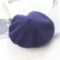 Vintage dark blue solid color wool beret hat for women in minimalist style winter fashion - Adult (56-58cm) / Navy Blue