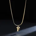 Detail view of 18K gold-plated stainless steel snake chain with letter F pendant. - Letter F (11851_6) / Gold
