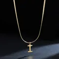 Detail shot of a minimalist 18K gold plated stainless steel necklace with I pendant - Letter I (11851_9) / Gold