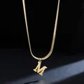 Detailed view of 18K gold plated stainless steel letter M pendant on snake chain - Letter M (11851_13) / Gold
