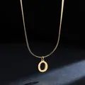 Close-up of a minimalist 18K gold-plated stainless steel letter O pendant necklace - Letter O (11851_15) / Gold