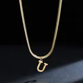 Close-up view of 18K gold plated stainless steel snake chain with letter U pendant - Letter U (11851_21) / Gold