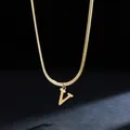 Detailed shot of gold 18K plated stainless steel V-letter pendant necklace - Letter V (11851_22) / Gold