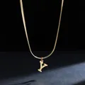 Detailed macro view of gold letter Y pendant on sleek stainless steel snake chain - Letter Y (11851_25) / Gold