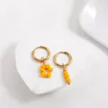 Elegant asymmetric stainless steel hoop earrings with yellow faceted bead dangles - Yellow Polyhedral Bead Style (21855_5)