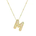 Elegant 18K gold letter M pendant necklace fully paved with sparkling cubic zirconia. - Letter M / Gold