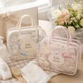 Elegant transparent PVC baby shower gift bags with cute bear and moon prints for travel - Bow Bear French Creamy White