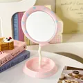 Cute pink desktop makeup mirror with storage base and balloon-like polka dot frame design - Pink