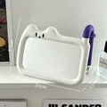 Mignon miroir de maquillage chat blanc avec poignée violette, design portable 21x17cm - Chat Violet