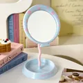 Cute blue balloon shaped desktop makeup mirror with pink wavy stand and storage tray - Blue
