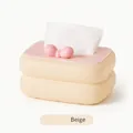 Elegante Taschentuchbox im Creme-Stil mit rosa Schleife in der Farbe Beige für Zuhause - Cremegelb mit Schleife