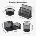 Set organizador de escritorio de malla metálica negra con dimensiones de producto - Juego de 4 Piezas (Portapapeles Soporte de 3 Ranuras Portaclip Revistero)