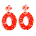 Oversized oval acrylic earrings with red and yellow marbled pattern for women - Oval Hollow Patchwork Style (10312_7) / Red Yellow Marble