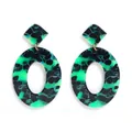 Elegant green and black marbled acrylic drop earrings with oval and diamond shapes. - Oval Hollow Patchwork Style (10312_13) / Green Black Marble