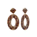 Vintage style tortoise shell acrylic oval dangle earrings with polished golden finish - Oval Hollow Patchwork Style (10312_2) / Amber Tortoiseshell