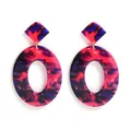 Stylish pink and purple marbled acrylic geometric drop earrings for modern women jewelry - Oval Hollow Patchwork Style (10312_14) / Pink Purple Marble