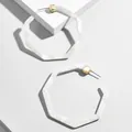 Eleganti grandi orecchini ottagonali in acrilico bianco con perni in metallo dorato - Stile Geometrico Ottagonale (10388_4)