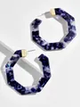 Eleganti orecchini a cerchio ottagonali in acrilico marmorizzato viola e lega dorata lucida. - Stile geometrico ottagonale aperto (10406_2)