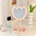 Espejo de maquillaje rosa en forma de tulipán con base de almacenamiento y ganchos - Rosa