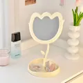 Espejo de maquillaje de mesa con forma de tulipán crema y bandeja de almacenamiento integrada - Amarillo