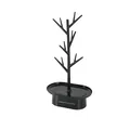 Black tree-shaped jewelry organizer stand with oval base tray for earrings and necklaces - Tree Branch Tray Style / Black